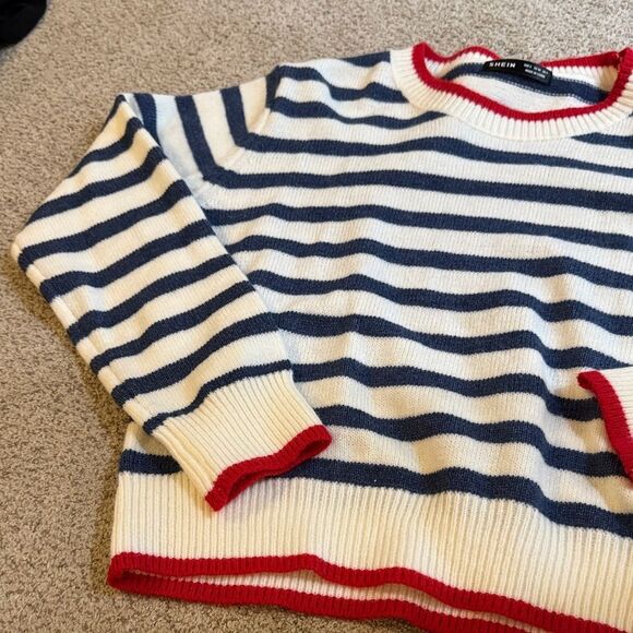 Shein Striped Sweater‎ with Red Accents Size Small - Picture 2 of 4